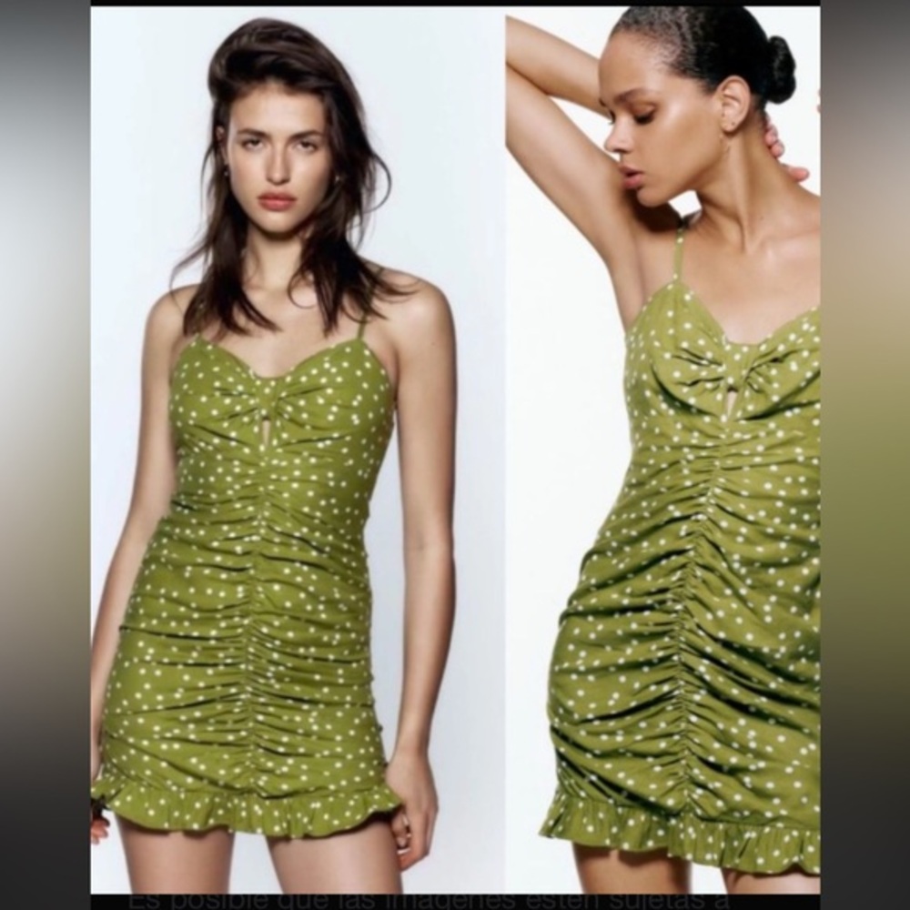 Zara Olive Polka Dot Mini Dress